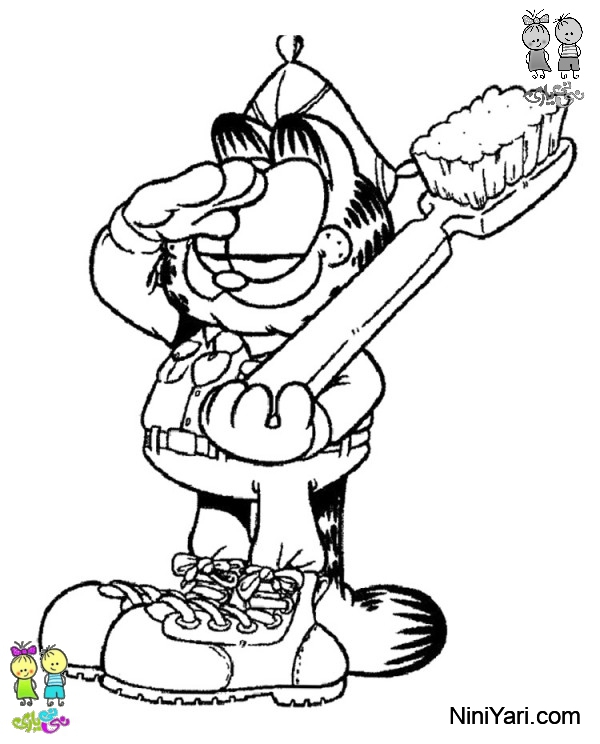 Garfield-Holding-Large-Toothbrush-Coloring-Page